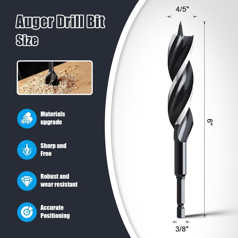 WOBLLMX 2PCS 4/5" x 6" Auger Drill Bit for Wood, Hex Shank Tri Flute Ship Auger Long Drill Bit for Soft and Hard Wood,Tree Stump,Plastic,Drywall and Composite Materials - Image 2